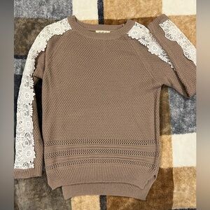 Lace-Trimmed Brown Sweater